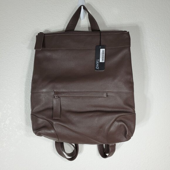 NWT Tano Brown Italian Leather Backpack With Adjustable Straps & Top Handle - Picture 7 of 14